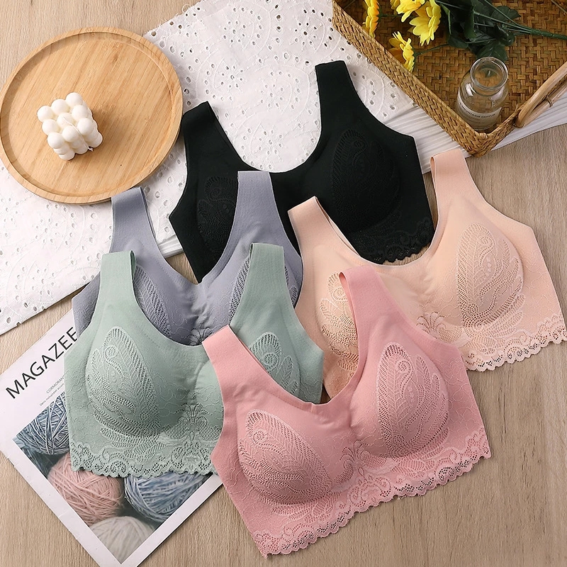 Lace Bralette Set - Дышащий латексный бюстгальтер, бесшовное женское нижнее