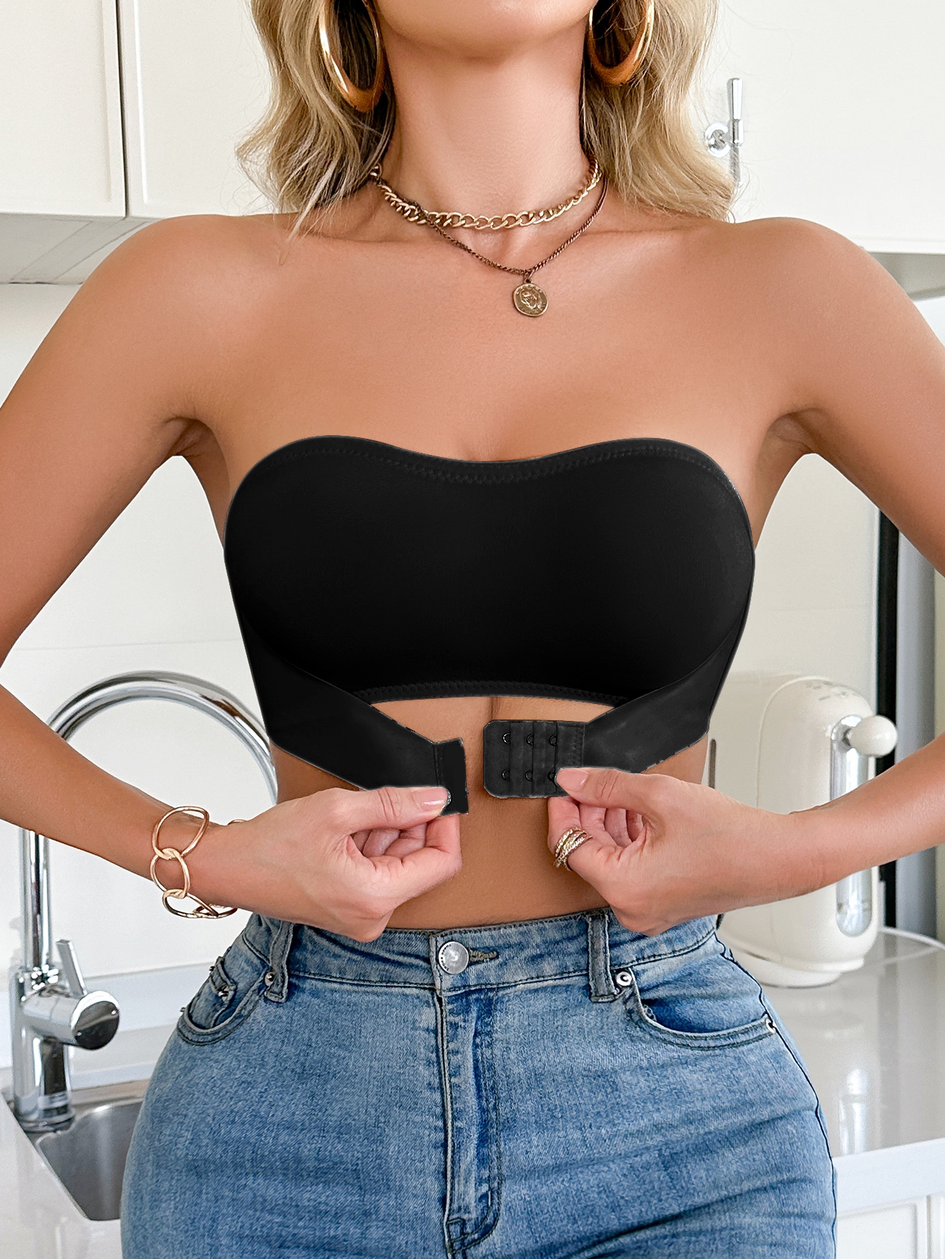 Plunge Bra Push Up - Летний однотонный женский бюстгальтер без бретелек,