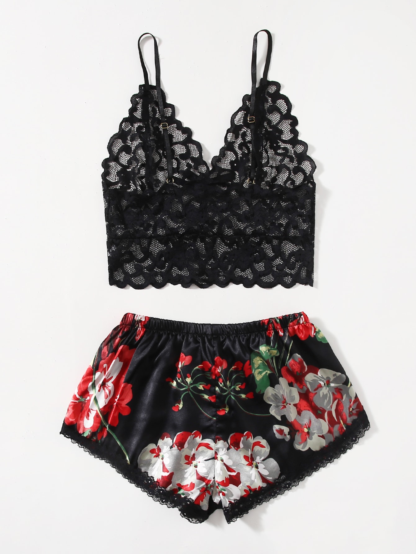 Lace Bralette Set - Женский комплект пижамы с цветочным кружевом,