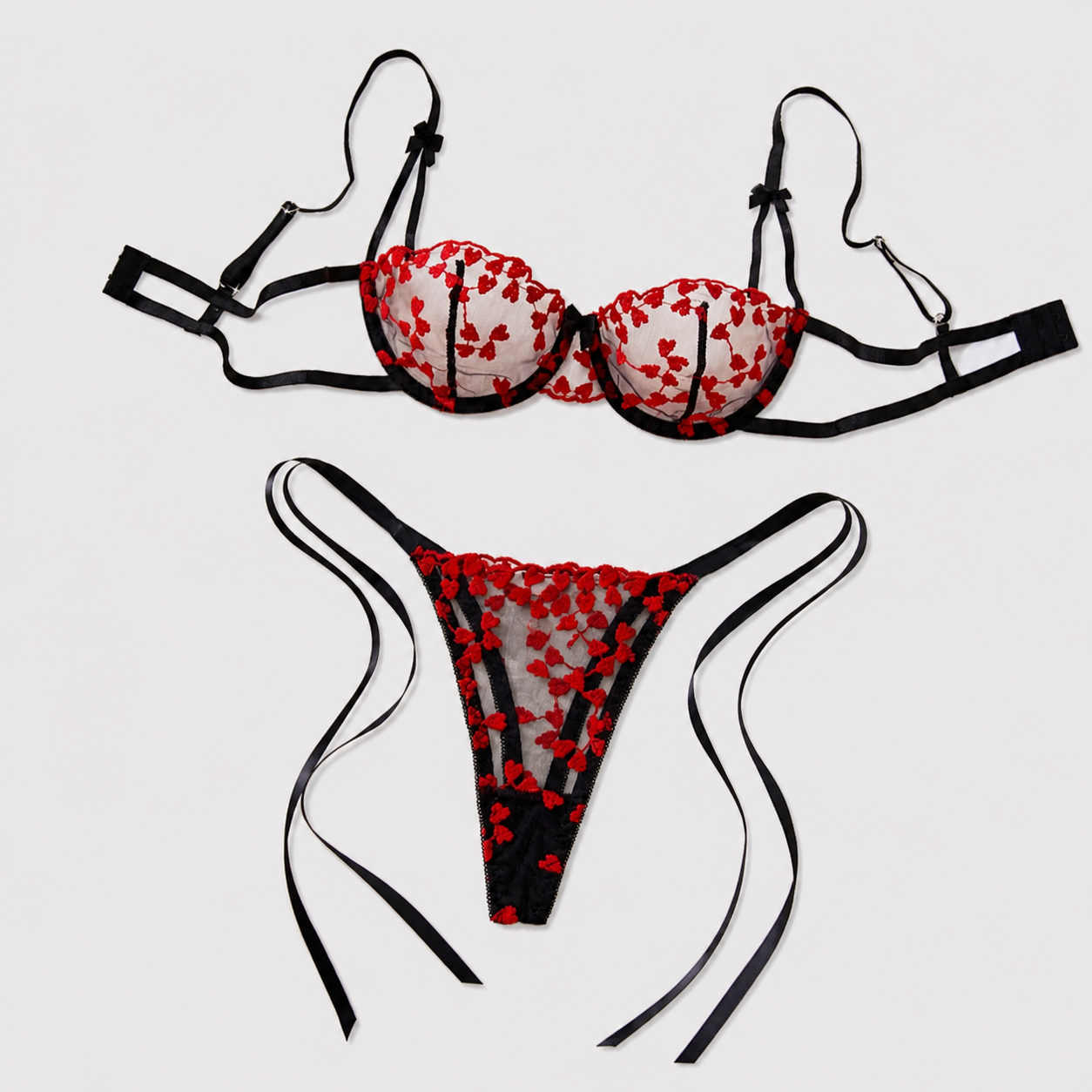 Sheer Mesh Bra - Женский романтический комплект нижнего белья с